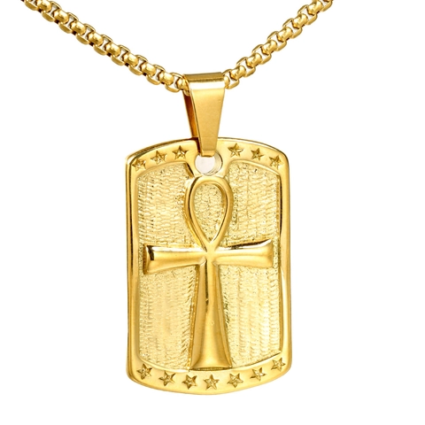 Ciondolo Dog Tag Croce Ankh Antico Egitto in Acciaio Inossidabile per Uomo Gioielli Vintage Punk Ciondolo Solo (Senza Catena)