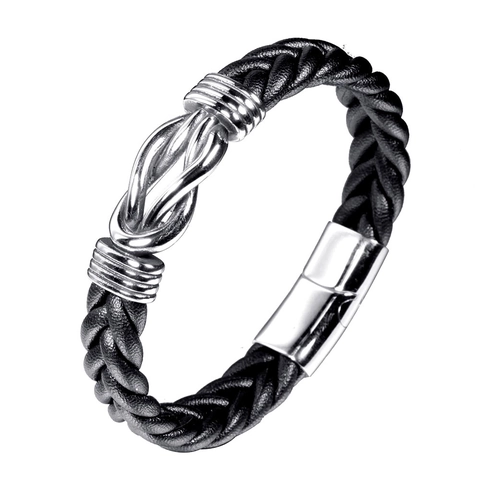 Bracciale in Pelle Intrecciata da Uomo Con Ciondolo a Nodo in Acciaio al Titanio Chiusura Magnetica Gioielli alla Moda per Uomo Regalo