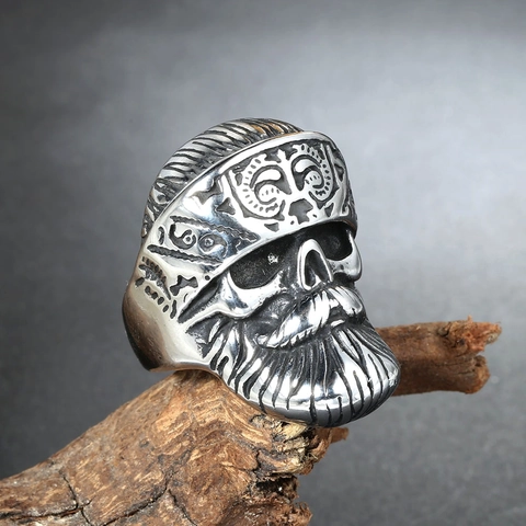 Retro Baard Schedel Ring Voor Heren Titanium Staal Punk Biker Gothische Stijl Bandring Vintage Gepolijst Roestvrijstalen Ring Sieraden
