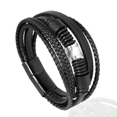 Bracciale In Pelle Multistrato Per Uomo Acciaio Inossidabile Chiusura Magnetica Cordino Intrecciato Stile Punk Industriale