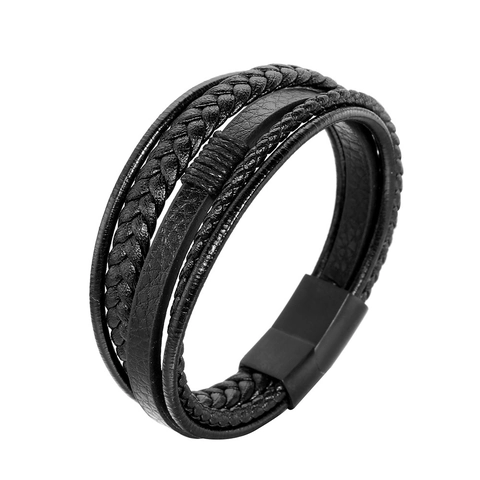 Vintage Handgefertigtes Geflochtenes Herren Leder Armband Mit Edelstahl Magnetverschluss Mehrlagiges Punk Armschmuck