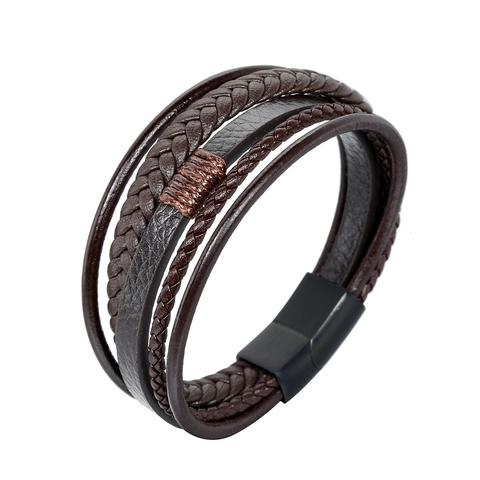 Vintage Handgefertigtes Geflochtenes Herren Leder Armband Mit Edelstahl Magnetverschluss Mehrlagiges Punk Armschmuck