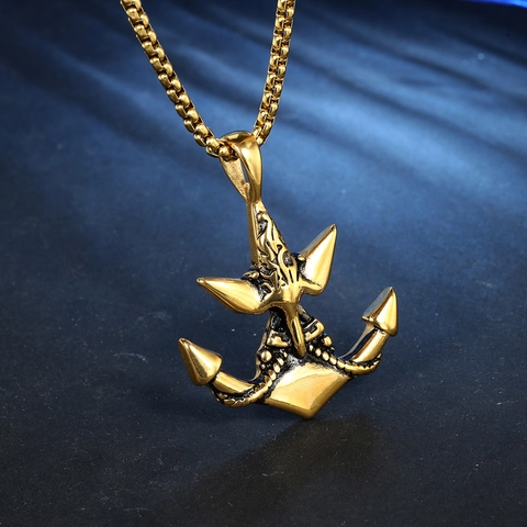 Vintage Stainless Steel Anchor Pendant For Men Nautical Rock Punk Style Embossed Metal Pendant Only Without Chain Accessory