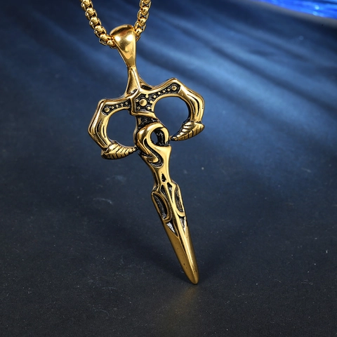 Gothic Stainless Steel Sword Cross Pendant Necklace For Men Women Hip Hop Punk Retro Dagger Jewelry Gift Without Chain