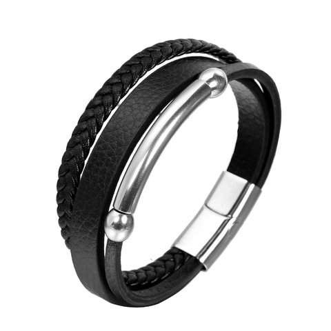 Men's Vintage Braided Leather Bracelet With Stainless Steel Magnetic Clasp Multi-layer Smooth Leather Bangle Fashion Jewelry