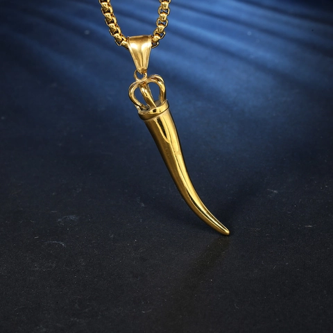 Stainless Steel Crown Horn Pendant Necklace Trendy Hip Hop Italian Cornicello Pendant Only For Men Women Punk Jewelry Accessories