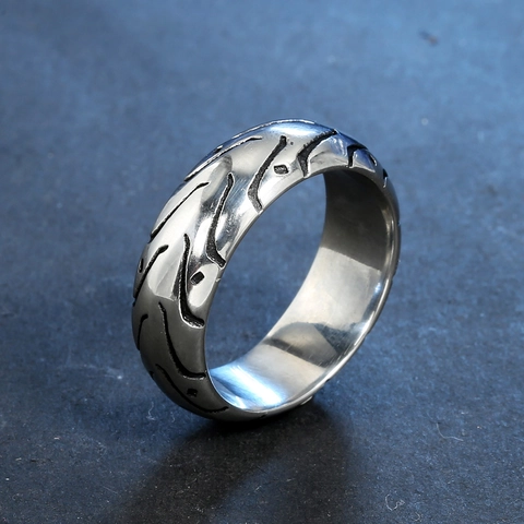 Anillo Vintage de Acero Inoxidable con Banda de Rodadura para Hombre Mujer Estilo Punk Industrial Textura Mecánica Joyería