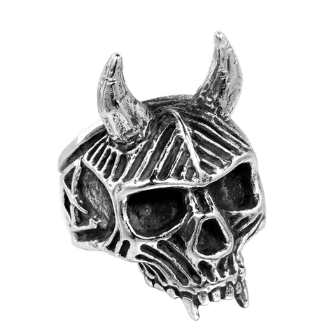 Vintage Gothic Skull Ring With Long Horns 316L Stainless Steel Punk Demon Skeleton Ring For Men Streetwear Rock Jewelry