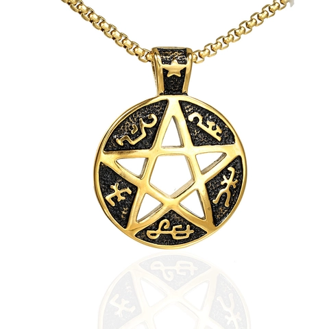 Vintage Stainless Steel Pentagram Pendant Only (Without Chain) Round Rune Amulet Charm For Men Punk Mystical Jewelry Gift