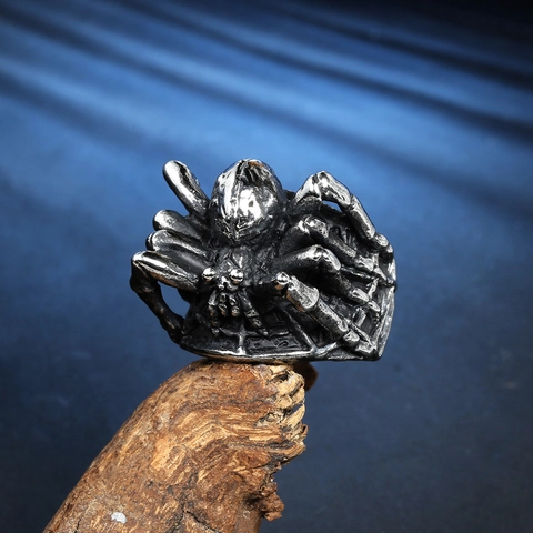 Vintage Roestvrij Staal Spin Ring Gothic Punk Biker Sieraden Antiek Zilver Geoxideerd Spinnenvorm Ring Voor Heren