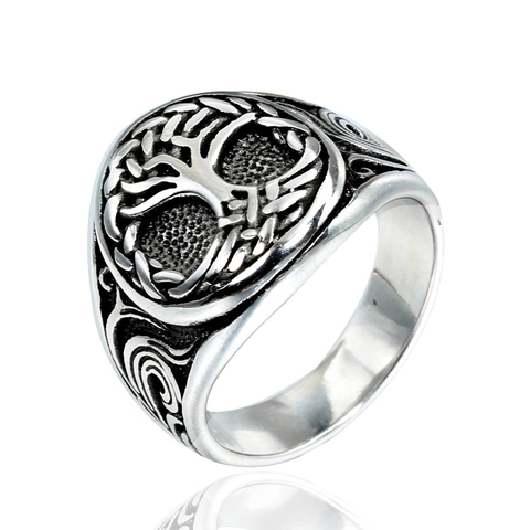 Anillo de Árbol de la Vida de Acero Inoxidable Vintage para Hombre Retro Bicolor Oro Plata Nudo Celta Joyería Masculina