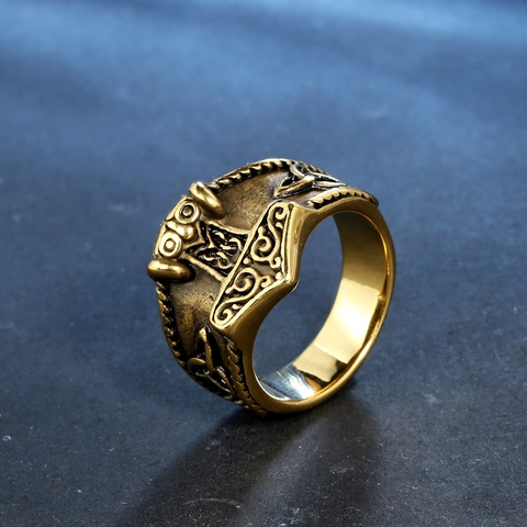 Nordische Mythologie Wikinger Thors Hammer Mjölnir Keltischer Knoten Edelstahl Ring Für Herren Retro Odin Krieger Schmuck Fingerband