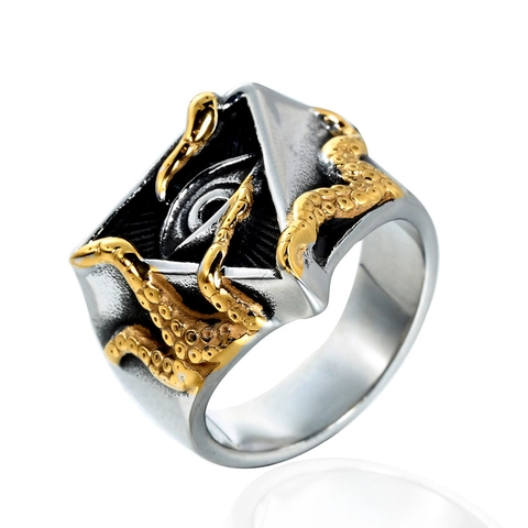 Vintage Edelstahl Oktopus Auge Der Vorsehung Ring Herren Gothic Mysterium Okkultes Symbol Polierter Punk Schmuck Bandring