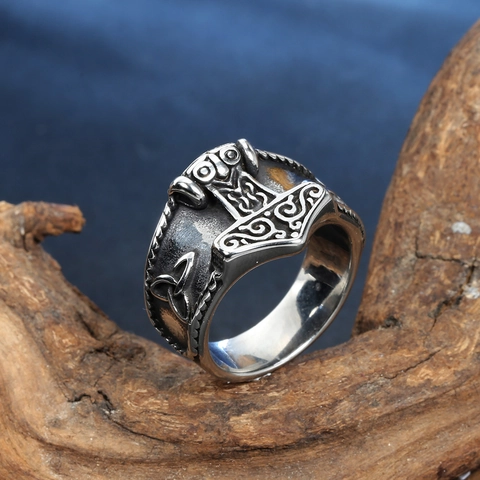 Anillo de Mitología Nórdica Vikingo Martillo de Thor Mjölnir Nudo Celta Acero Inoxidable para Hombre Joyería Retro Guerrero Odín
