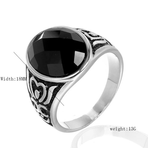 Anillo de Acero Inoxidable para Hombre Vintage Con Piedra de Ónice Negro Grande Pulido Punk Gótico para Banquete y Fiesta