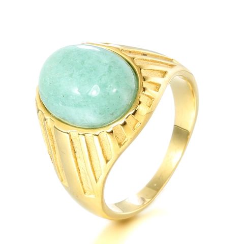 Vintage Stainless Steel Ring For Men Retro Oval Tiger Eye Aventurine Stone Band Ribbed Design Punk Hip Hop Jewelry Gift