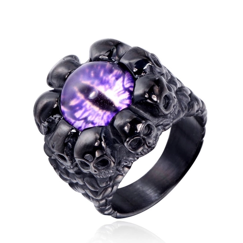 Vintage Stainless Steel Skull Ring Gothic Punk Biker Finger Ring With Devil Eye Rhinestone For Men Women Jewelry Accessory