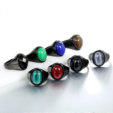 Anillo Vintage de Acero Inoxidable con Gema Ovalada para Hombres Mujeres Galvanizado con Diamantes de Imitación Joyería