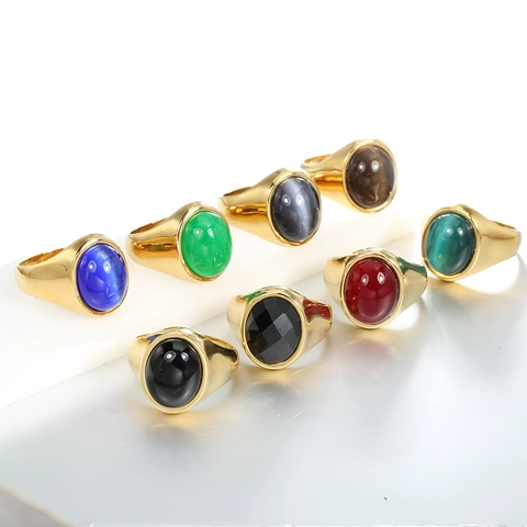 Anillo Vintage de Acero Inoxidable con Gema Ovalada para Hombres Mujeres Galvanizado con Diamantes de Imitación Joyería