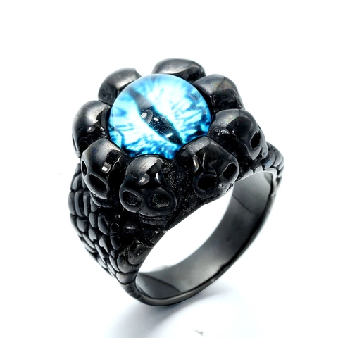 Vintage Stainless Steel Skull Ring Gothic Punk Biker Finger Ring With Devil Eye Rhinestone For Men Women Jewelry Accessory