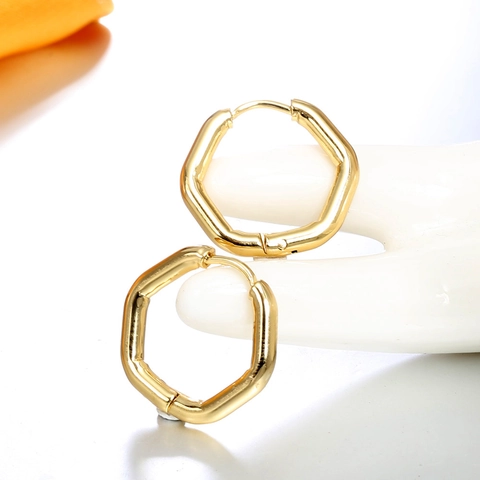 Orecchini a Cerchio Esagonali Geometrici in Acciaio Inossidabile per Donna Moda Placcati in Oro Gioielli Minimalisti Regalo