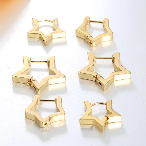 Minimalista Orecchini a Cerchio Stella in Acciaio Inossidabile Unisex Geometrico Pentagramma Huggie Orecchini Oro Gioielli