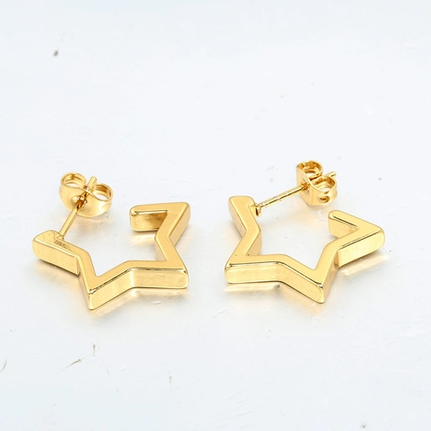 Boucles d'oreilles Créoles en Acier Inoxydable Plaqué Or Étoile Forme en V Minimaliste Géométrique Style Punk Bijoux pour Femmes