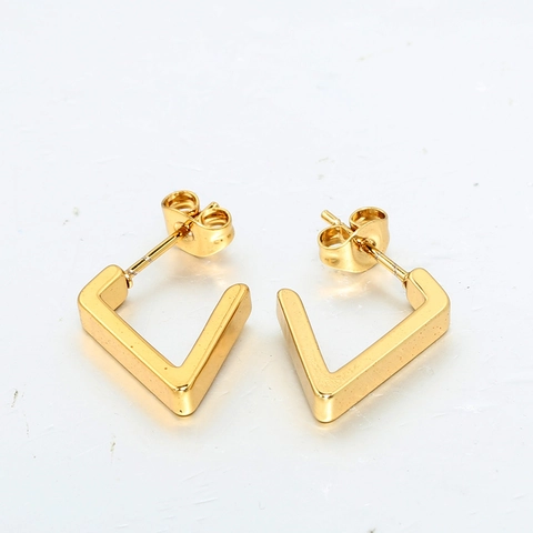 Boucles d'oreilles Créoles en Acier Inoxydable Plaqué Or Étoile Forme en V Minimaliste Géométrique Style Punk Bijoux pour Femmes