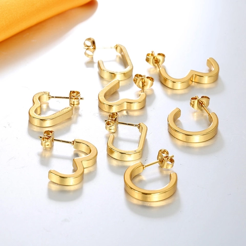 Roestvrijstalen Geometrische Creolen Verguld Minimalistische Golf U-Vormige C-Vormige Oorknopjes Voor Dames Sieraden