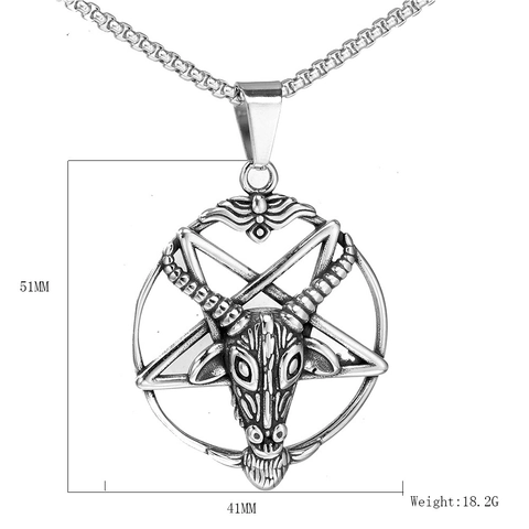 Vintage Stainless Steel Baphomet Goat Head Pendant Necklace Gothic Inverted Pentagram Skeleton Religious Jewelry For Men Women