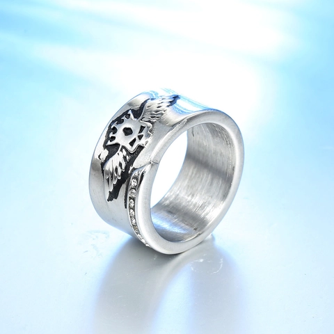 Anello in Acciaio Inossidabile Stile Punk Vintage Ali di Aquila Teschio per Uomo Biker Retrò Invecchiato con Strass Gioielli Gotici Regalo