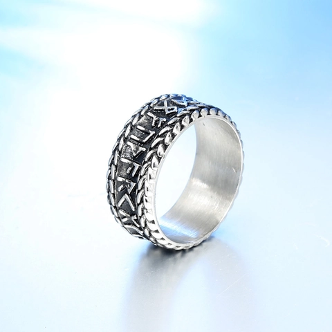 Anillo Vikingo Vintage de Acero de Titanio con Runas Nórdicas para Hombre Banda con Patrón Tejido Envejecido Joyas Nórdicas Punk