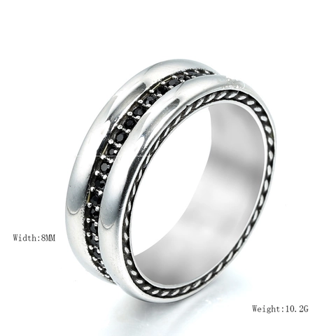 Anello a Fascia in Acciaio al Titanio per Uomo Donna Con Intarsio di Strass Neri Bordo Intrecciato Moda Semplice Gioielli Unisex