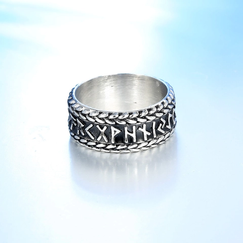 Anillo Vikingo Vintage de Acero de Titanio con Runas Nórdicas para Hombre Banda con Patrón Tejido Envejecido Joyas Nórdicas Punk