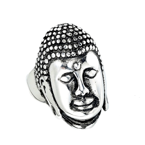 Anillo de Cabeza de Buda de Acero Inoxidable Vintage para Hombre Estilo Religioso Envejecido Joyería de Banda Personalizada Regalo