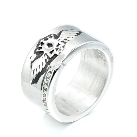 Anello in Acciaio Inossidabile Stile Punk Vintage Ali di Aquila Teschio per Uomo Biker Retrò Invecchiato con Strass Gioielli Gotici Regalo