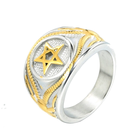 Anello da Uomo Retro Punk Pentagramma in Acciaio al Titanio Gotico Teschio Biker Band Moda Vintage Gioielli Religiosi Regalo