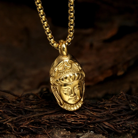 Collar de Colgante de Cabeza de Buda de Acero Inoxidable Vintage Estatua de Buda Religiosa Retro Joyería Chapada en Oro Plata