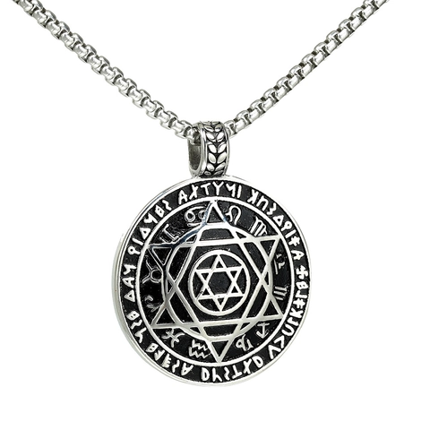 Collar con Colgante de Hexagrama Vikingo de Acero Inoxidable para Hombre Símbolos Astrológicos Místicos Retro Punk Estrella de David Joyería Amuleto