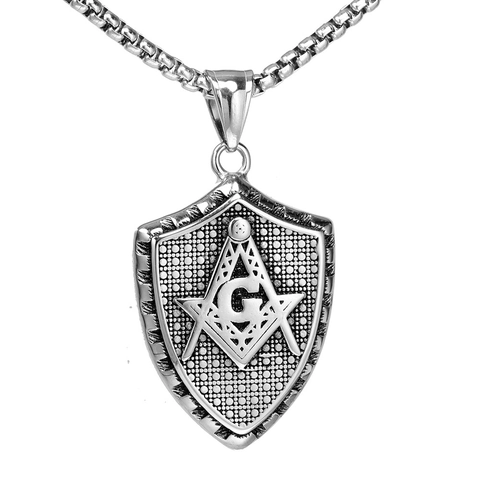 Ciondolo Massonico in Acciaio Inossidabile a Forma di Scudo Solo Senza Catena Vintage Punk Bussola Squadra Lettera G Pendente Uomo