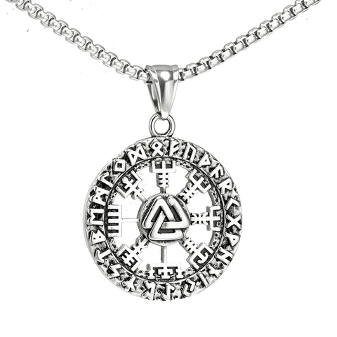 Ciondolo Vichingo Retrò Odin Valknut Acciaio Inossidabile Runico Vegvisir Bussola Ciondolo Tondo Cavo per Uomo Gioielli Mitologia Norrena