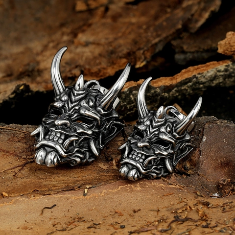 Collana con Ciondolo Maschera Hannya in Acciaio Inossidabile Retrò per Uomo Hip Hop Testa di Demone Testa di Toro Gioielli Gotici