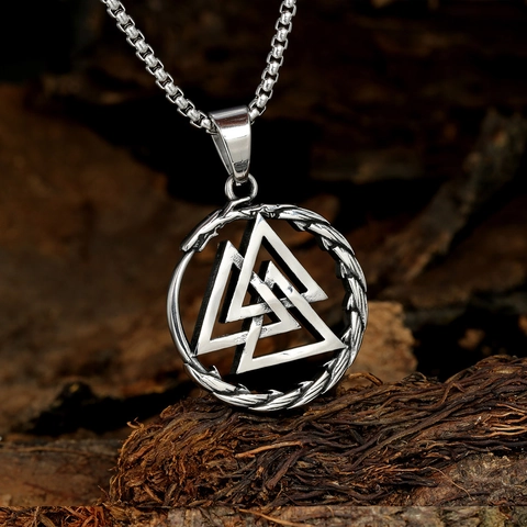 Collana con Ciondolo Valknut Vichingo Nordico Vintage per Uomo in Acciaio Inossidabile Triangolo Geometrico Gioielli
