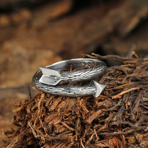 Anillo Vintage de Acero Inoxidable 316L Flecha de Cupido Corazón Textura Corteza de Árbol Gótico Industrial para Hombre Mujer Joyería