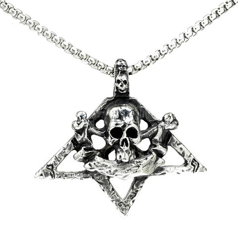 Collana con Ciondolo a Forma di Teschio in Acciaio Inossidabile da Uomo Gothic Punk Retro Pentacolo Teschio Ossa Incrociate Gioielli