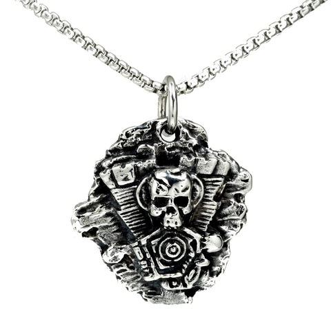 Collana Con Pendente a Forma di Teschio a Motore Meccanico Punk Retro in Acciaio Inossidabile Gioielli Hip Hop Biker per Uomo
