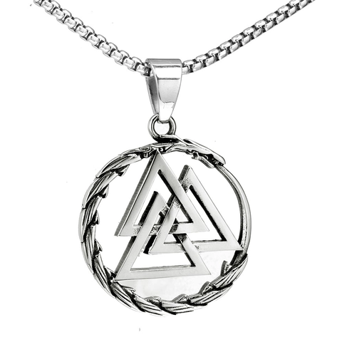 Collana con Ciondolo Valknut Vichingo Nordico Vintage per Uomo in Acciaio Inossidabile Triangolo Geometrico Gioielli