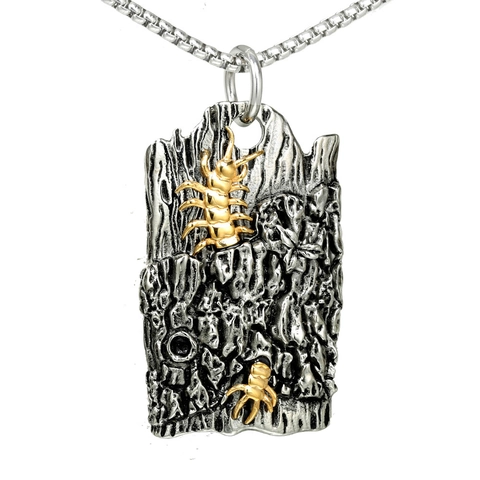 Collar de Colgante de Ciempiés de Acero Inoxidable Gótico Vintage Punk Hiphop Animal Textura de Corteza Insecto Joyería Regalo