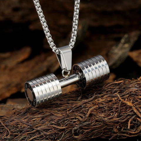 Colgante de Mancuerna Fitness para Hombre Acero Inoxidable Grabado Go Fit Tema Levantamiento de Pesas Hip Hop Joyería Solo Colgante