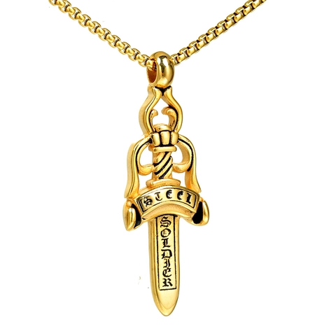 Ciondolo Spada Pugnale in Acciaio Inossidabile Senza Catena per Uomo Donna Gotico Soldato Retro Hip Hop Collana Gioielli